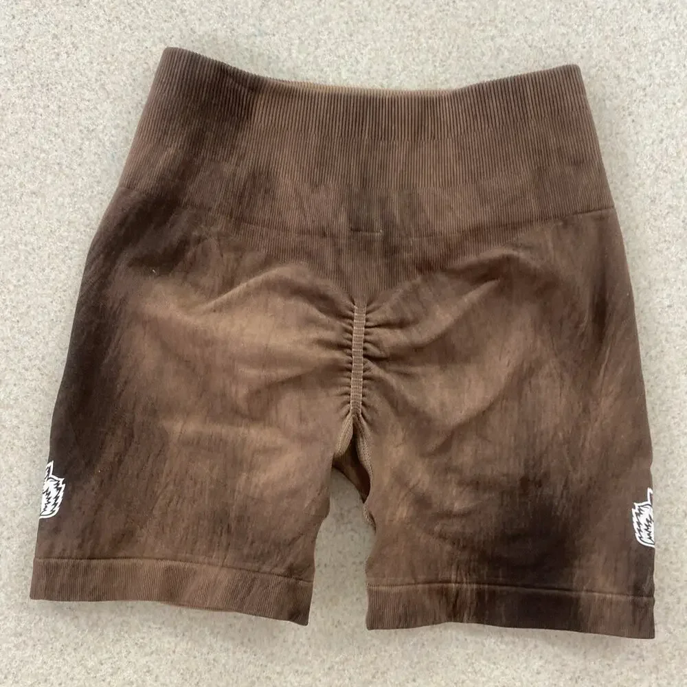 Darc Sport She Wolves Espresso Acid Wash Seamless Scrunch Shorts Size Small k18